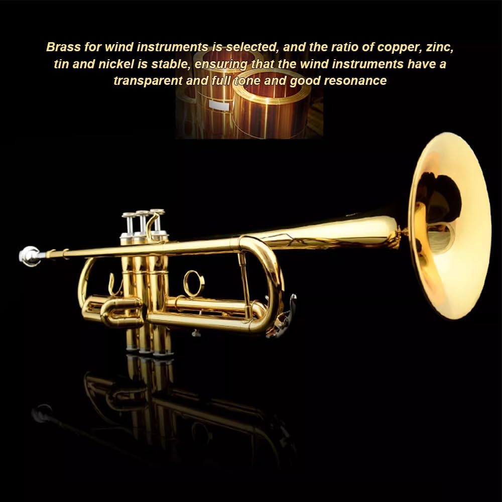 Lacquer Gold B-Flat Trumpet, Brass Beginner Wind Instruments for Adults, Western Instruments, Festival Band Celebration Instruments