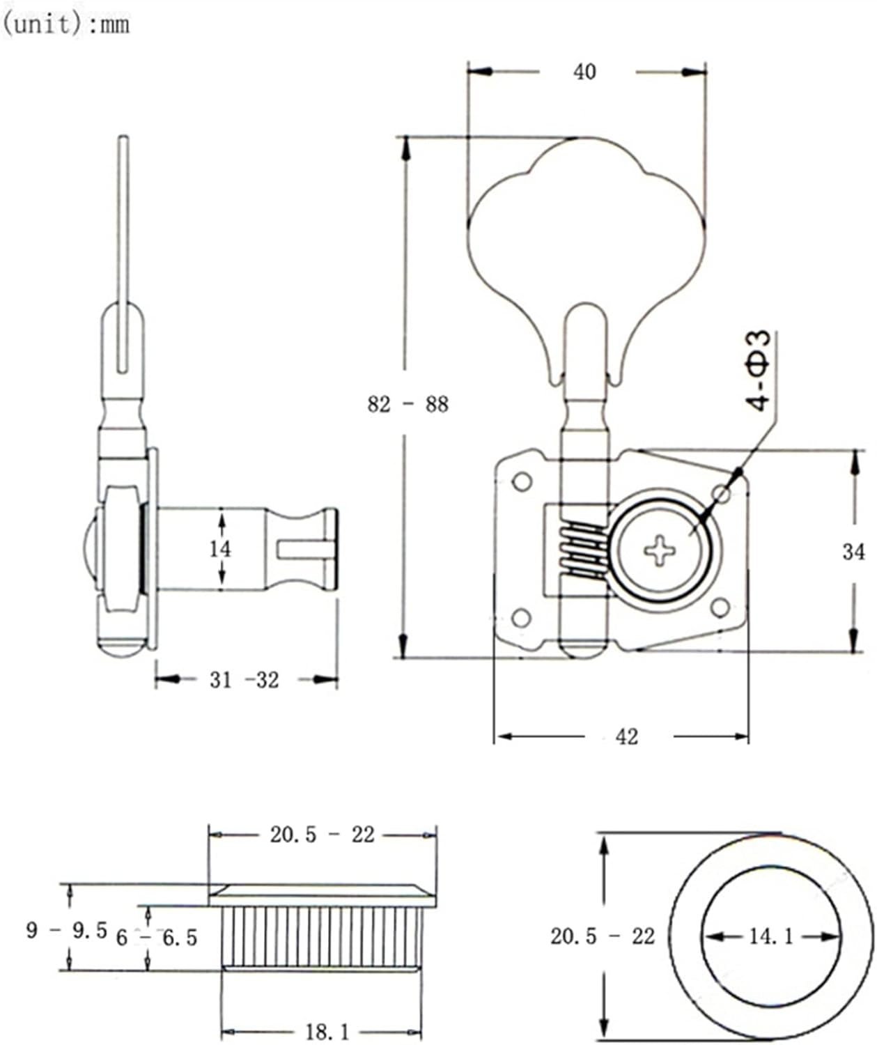 KESHUO 5Pcs Gold Open 5 Strings Bass Guitar Tuning Pegs Tuners Machine Heads Accessories Parts Tuner Machine Heads Knobs (Color : 4L+1R)