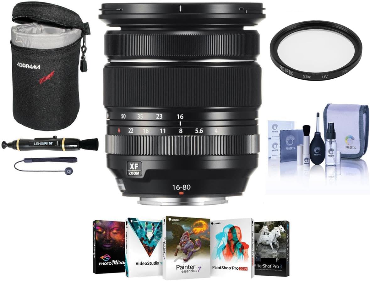 Fujifilm XF 16-80mm f/4.0 R OIS WR Lens, Bundle with ProOptic 72mm UV Filter, Lens Case, Cleaning Kit, Lens Cap Tether, Lens Cleaner, PC Software Kit