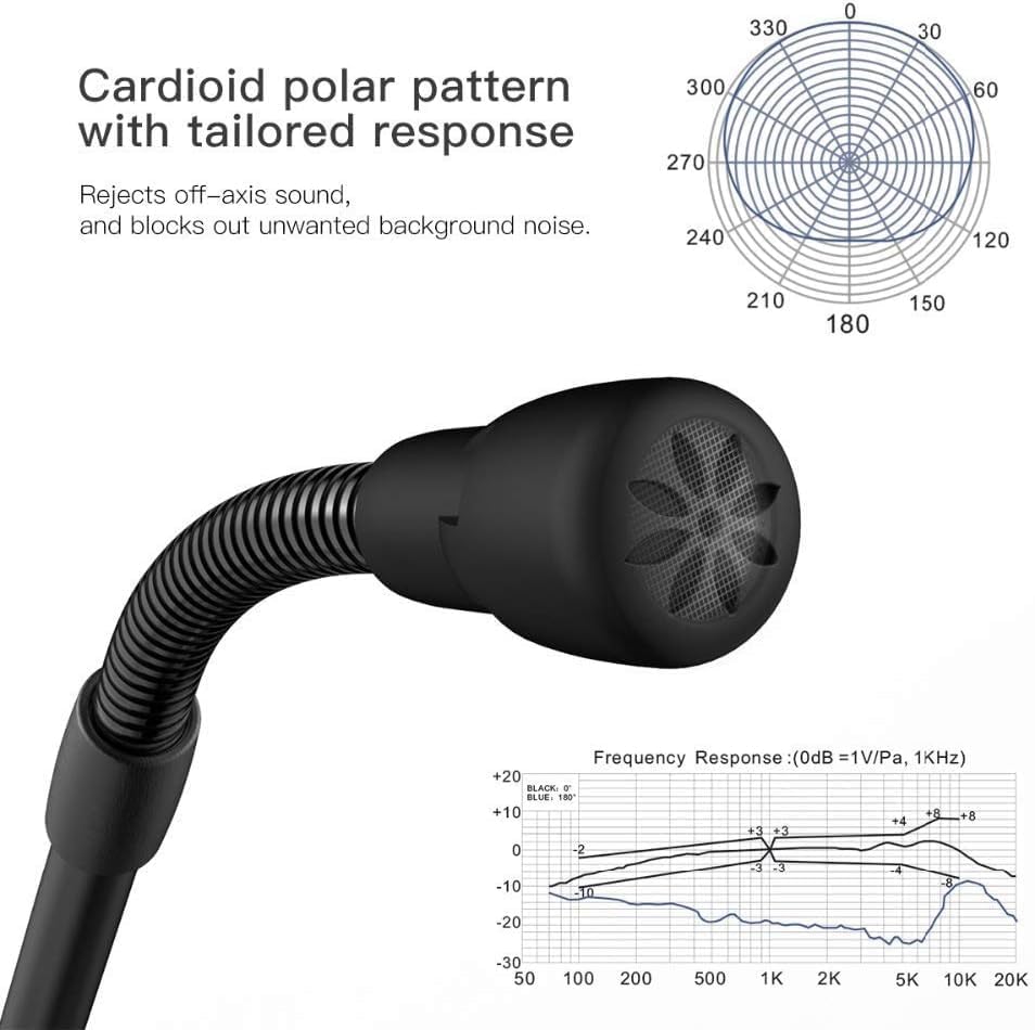 Gooseneck Microphone for Teaching Classroom Online Meeting Video Social USB for Laptop Height Adjustable Vocal Microphone, Black