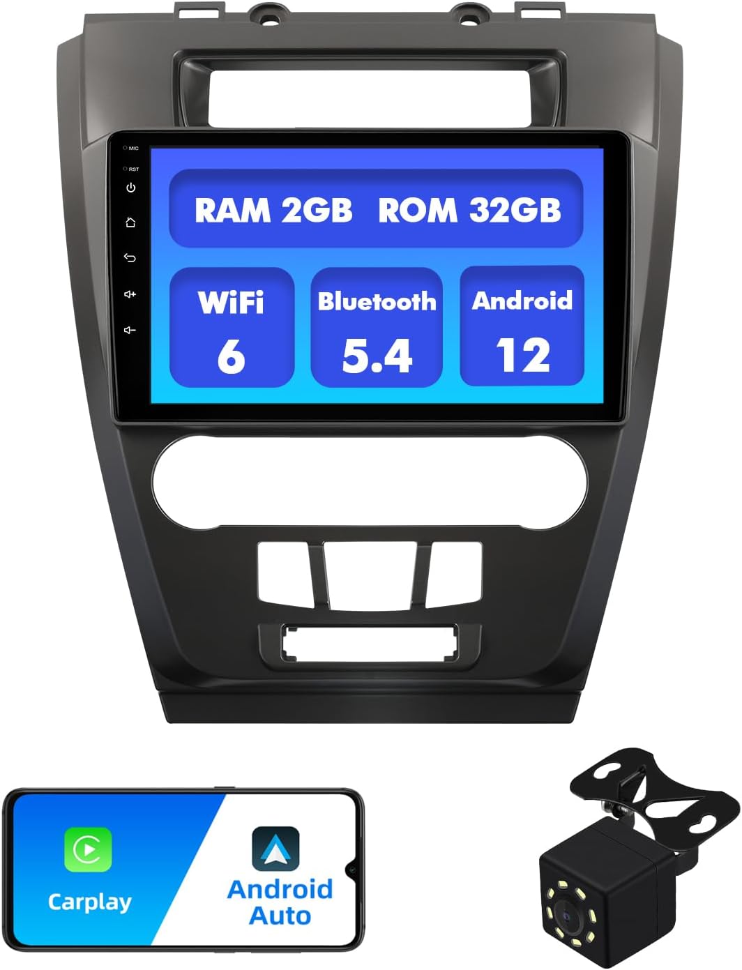 2+32G Android 12 Double Din Car Radio Stereo for Ford Fusion Mondeo Mustang 2009-2012 with 10.1