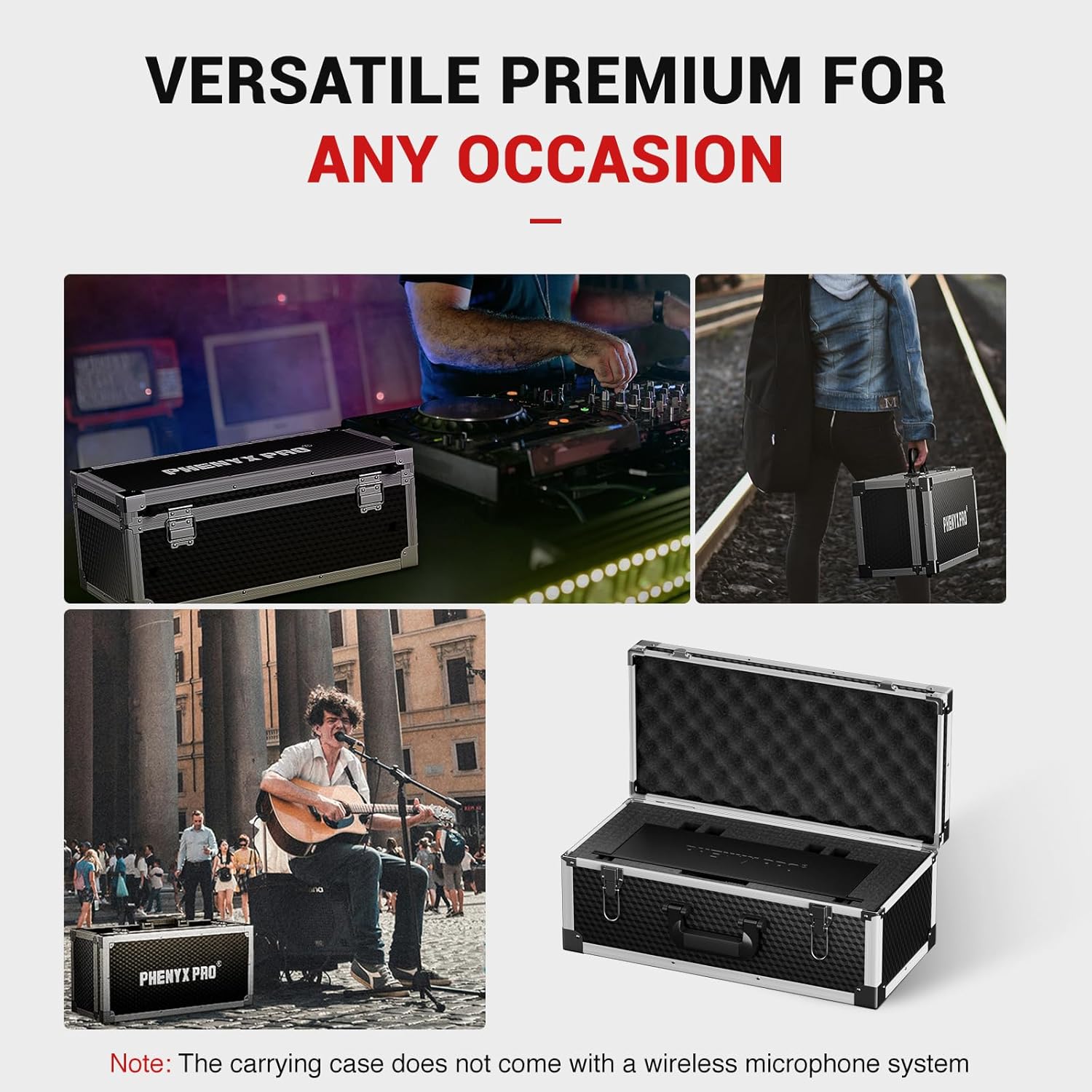 Phenyx Pro Equipment Storage Case, Carrying Case with Customizable Pre-Diced Foam, Aluminum Alloy Frame, Perfect for Wireless Microphone Systems (PCSE-XL)