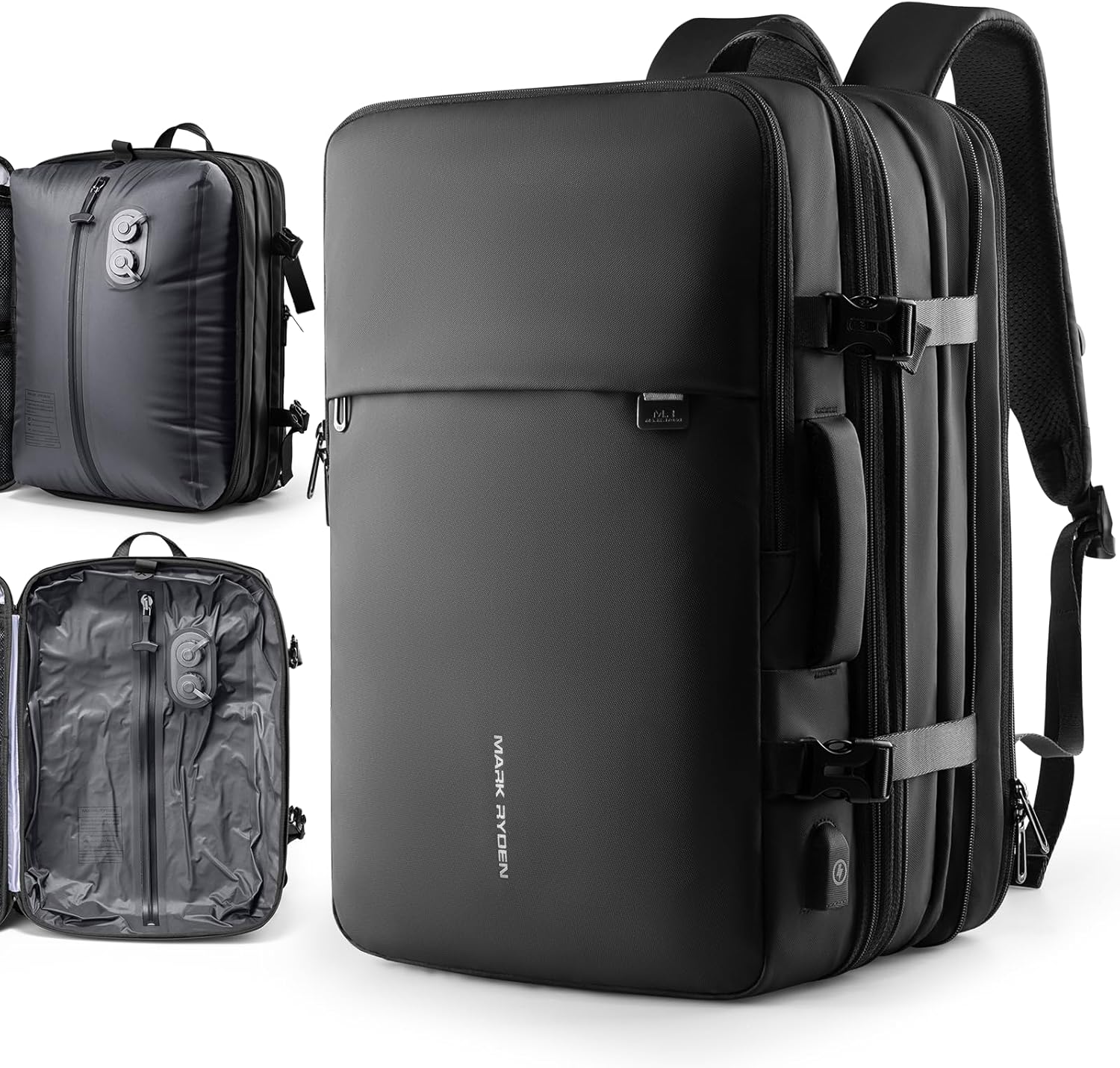 MS MARK RYDEN Vacuum Travel Backpack, 40L Expandable Compression Backpack, Vacuum Back Pack for Travel with USB Charging Port,Water Resistant Air Bag Backpack for Man