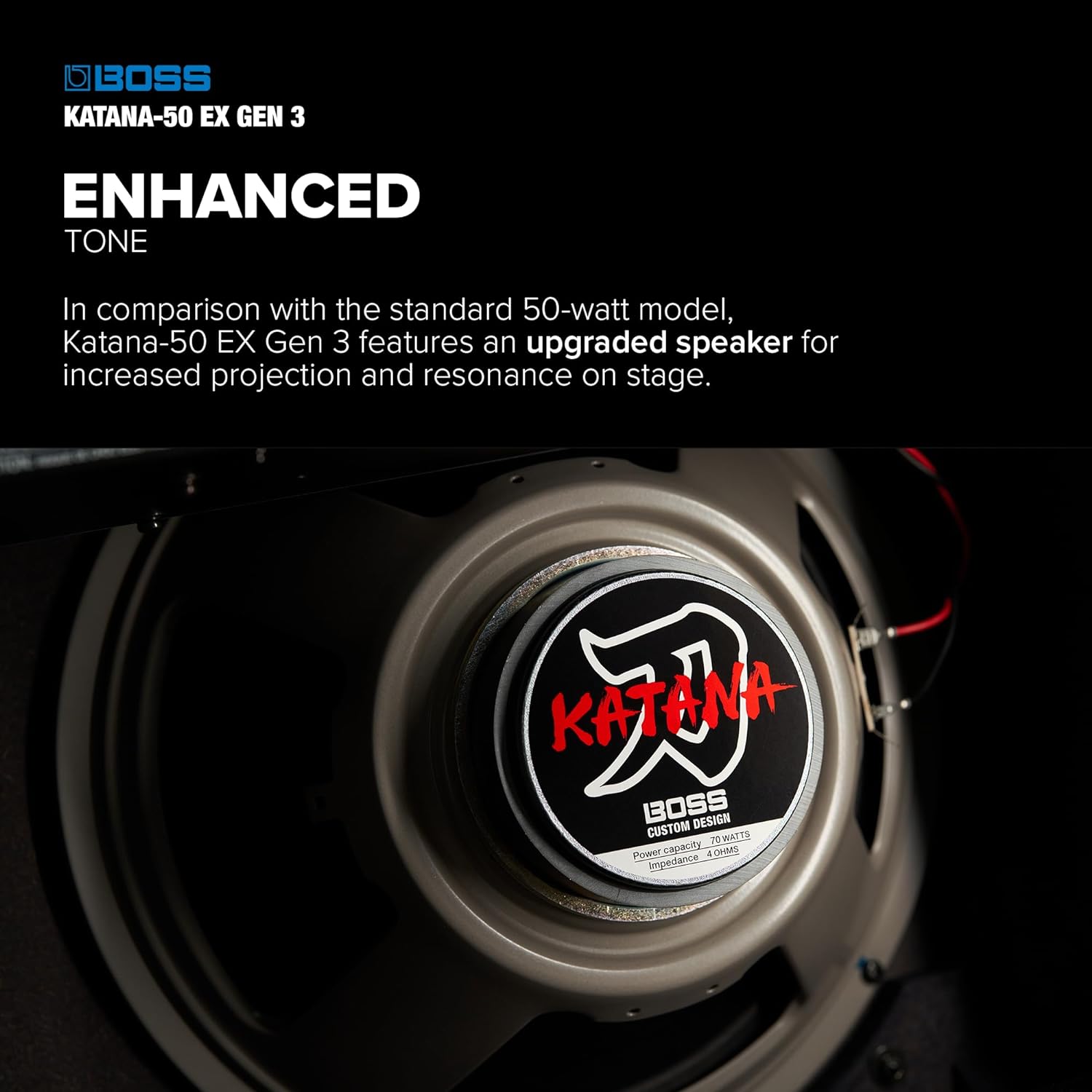 BOSS Katana-50 EX Gen 3 Guitar Amplifier | Compact 50-Watt Combo Amp Expanded for Live Performers | Upgraded Custom 12-Inch Speaker | Line Out & Stereo Expand | GA-FC/GA-FC EX Foot Controller Support