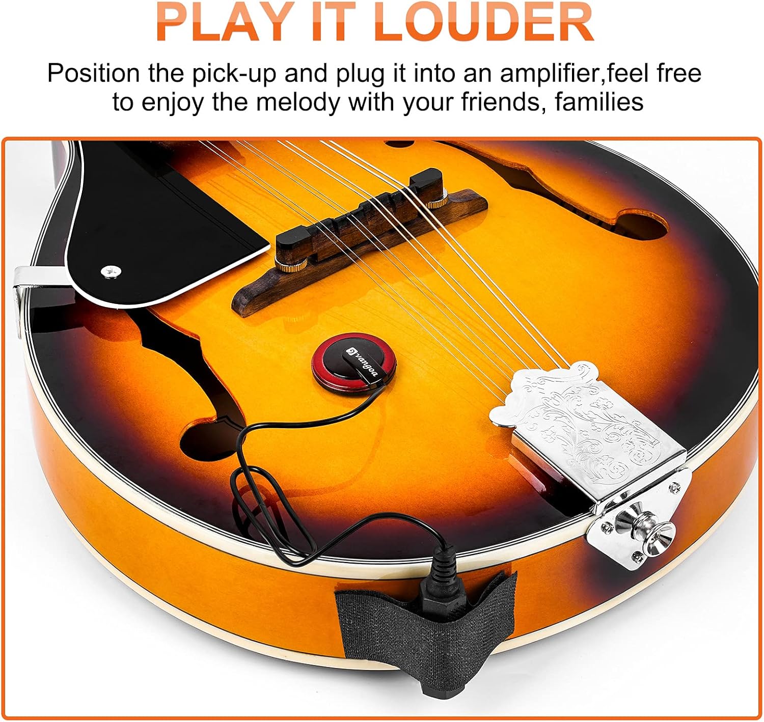 Vangoa LEFT-HANDED Mandolin Musical Instrument, Acoustic 8 String Mandolin A Style for Left Hand Beginners, Sunburst