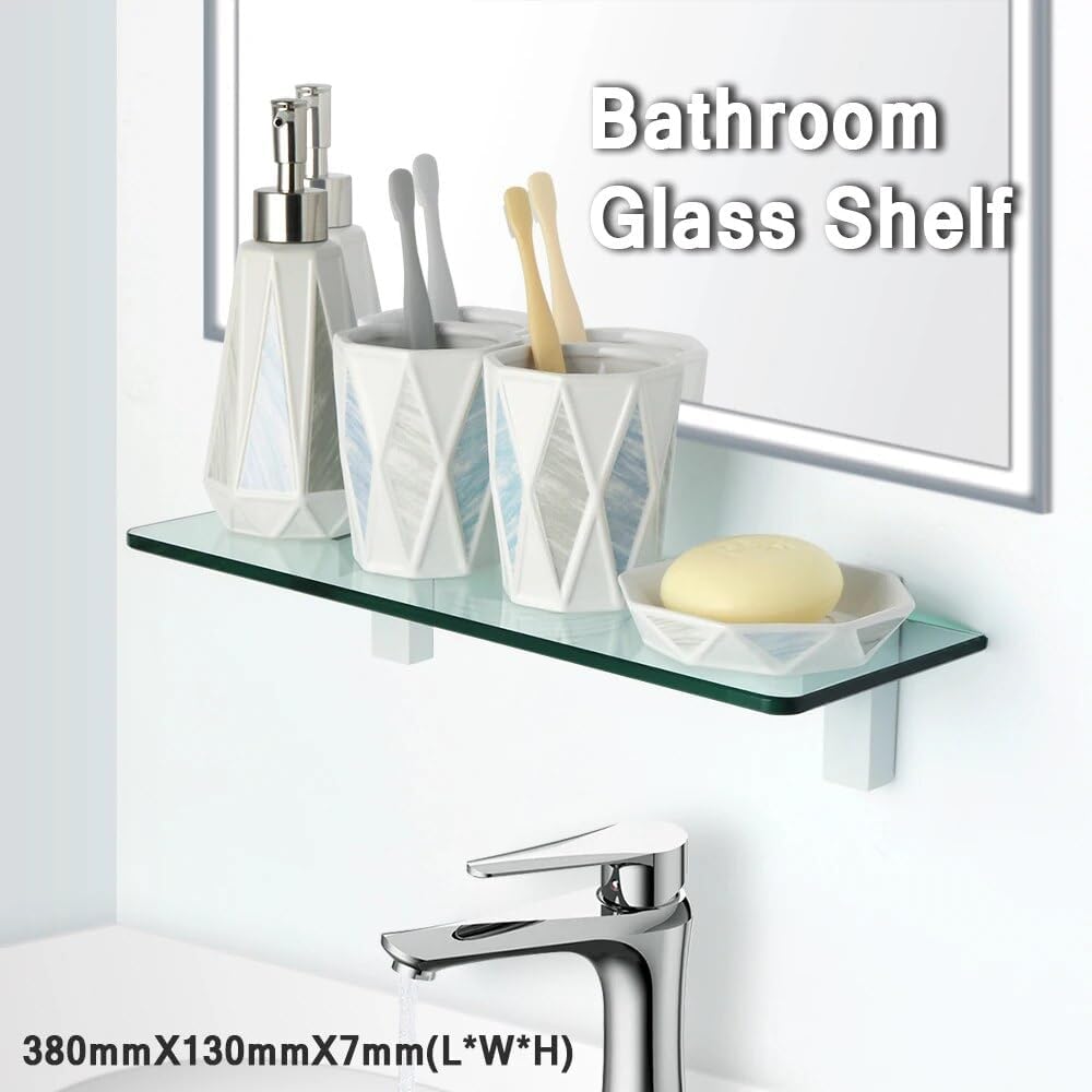 Shower Caddy 2021 Bathroom Glass Shelf, Shower Shelf, Wall Mount Storage 7MM Tempered Glass Shelf Bracket, Bathroom Accessory Bathroom Organizer (Color : D)