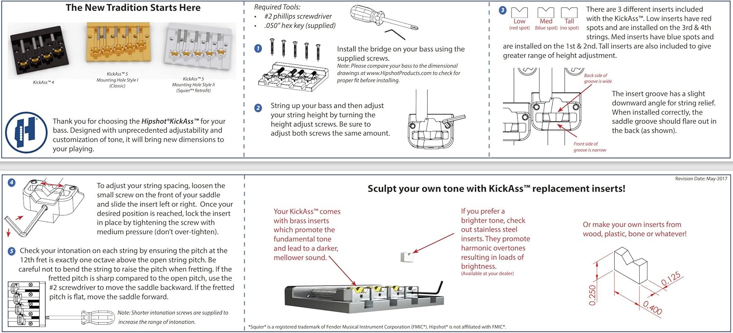 Hipshot KickAss High-mass Bass Bridge for 5-bolt Fender, Chrome