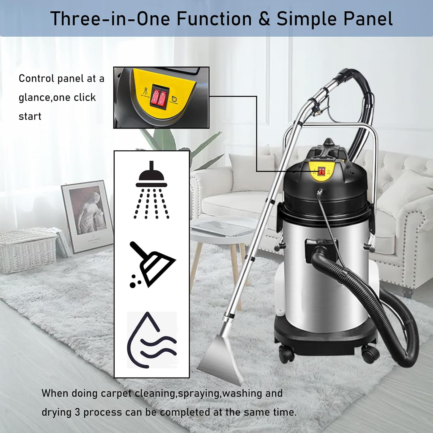 INTSUPERMAI Carpet Cleaning Machine Commercial Extractor Wet/Dry Vaccum Cleaner 3 in 1 30L Capacity Floor Cleaner 1000W