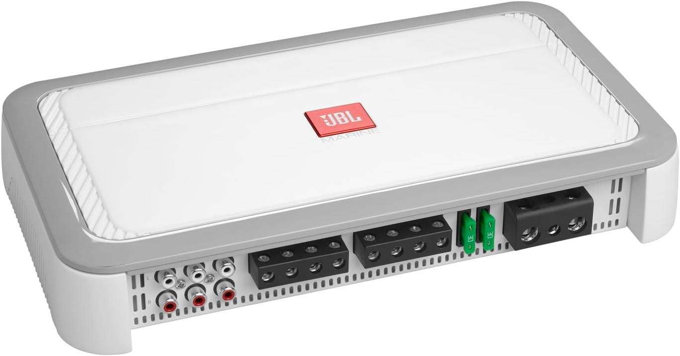 JBL MA754 - High Performance 4-Channel Marine Amplifier, 200 watts RMS x 2 at 4 ohms in bridged Mode (4-ohm Stable in bridged Mode), Preamp and Speaker-Level inputs