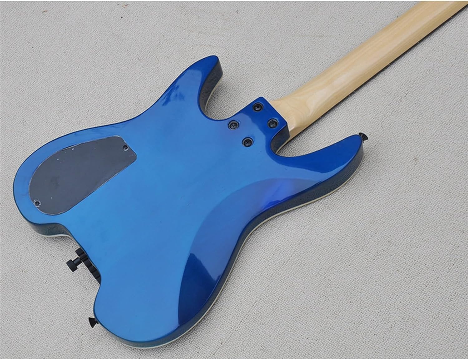 Headless Electric Guitar 24 Frets 39 Inches Blue Headless Electric Guitar with Flame Maple Veneer Rosewood Fretboard