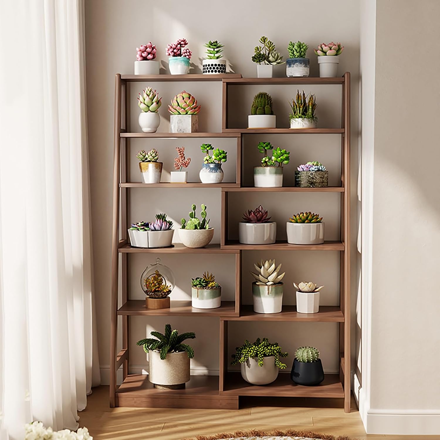 Expandable 3-in-1 Convertible Bookcase with Adjustable Width, Storage Organizer Bookcase Corner & Straight Shelf Design for Living Room Bedroom