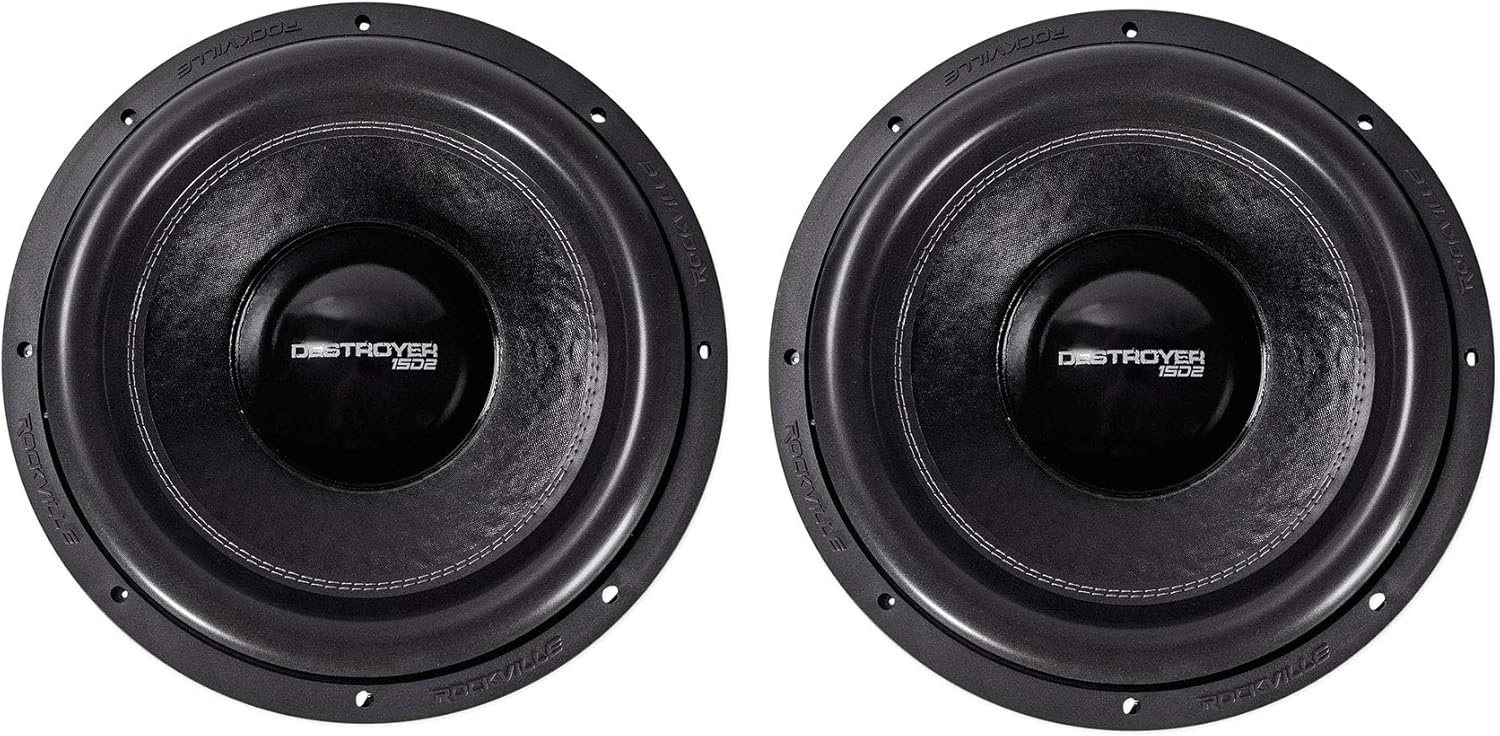 Rockville Destroyer 15D2 8000-Watt Peak/2000-Watt RMS 15-in Dual 2-Ohm Competition Car Subwoofer, USA Voice Coils, for Car Audio Systems, 2 Piece
