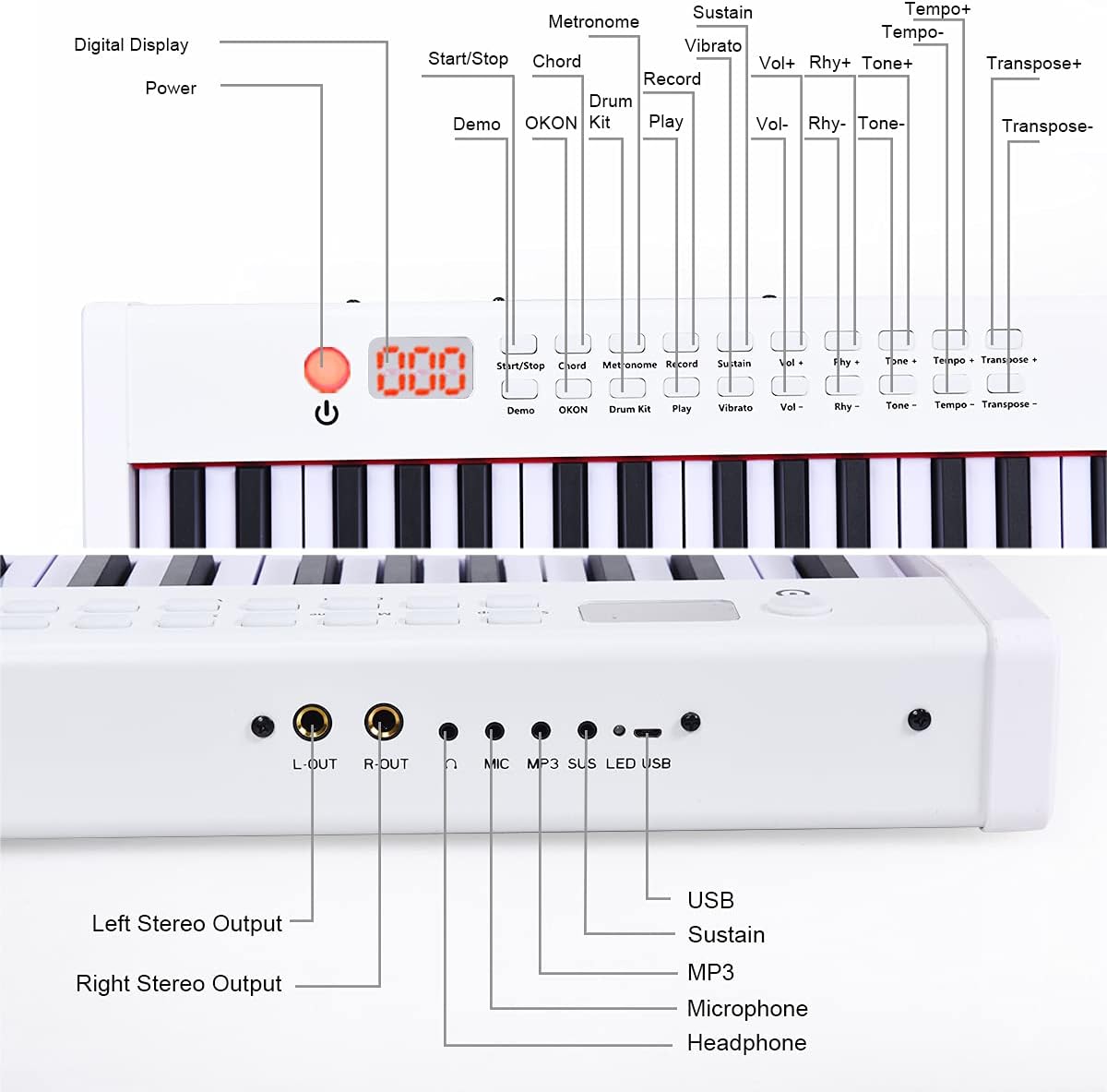 Keyboard Piano, 61-Key Digital Piano with Semi-weighted Keys for Beginners, Portable Electric Piano Supports MIDI/USB and Wireless Connection, with Built-in Stereo Speakers (White)