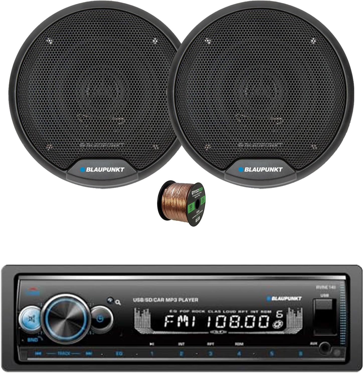 Blaupunkt IRVINE140 Single DIN USB/SD/AUX Bluetooth MP3 Stereo Receiver, 2x 6