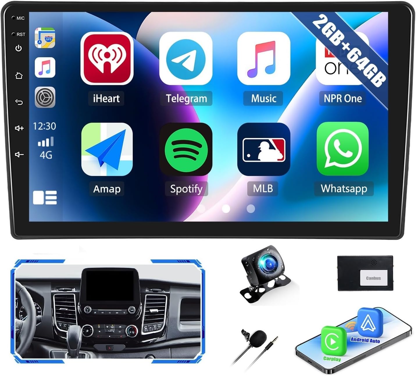 Android Car Radio for Ford Transit 2020-2024, 2G+64G 10 inch Touch Screen Car Stereo with Wireless CarPlay Android Auto Head Unit Support Bluetooth/GPS/WiFi/RDS/FM/HD Back-up Camera (High-End)