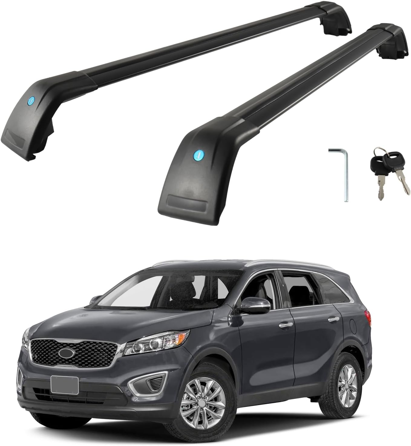 Roof Rack Cross Bars Compatible with KIA Sorento 2015 2016 2017 2018 2019 2020, Anti-Theft Lock Mechanism Black Aluminum Anti-Corrosion Crossbars