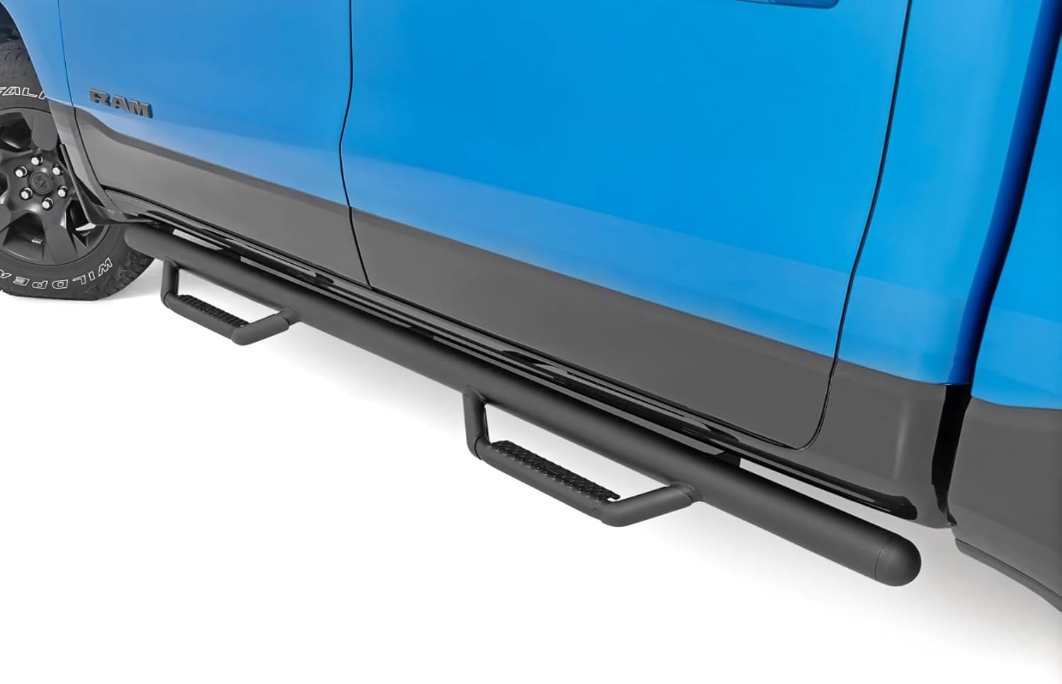 Rough Country Nerf Step Bars for Ram 1500 (2019-2025) 1500 TRX (2021-2024) Crew Cab - Rugged Full Length Nerf Bars with Side Steps, Bolt-On Install