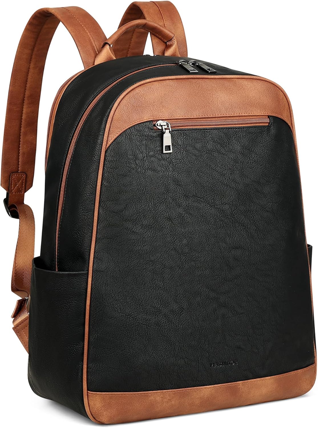 MASINTOR 15.6 inch Leather Laptop Backpack Purse for Women, Designer Travel and Work Bag with Laptop Compartment Black Brown