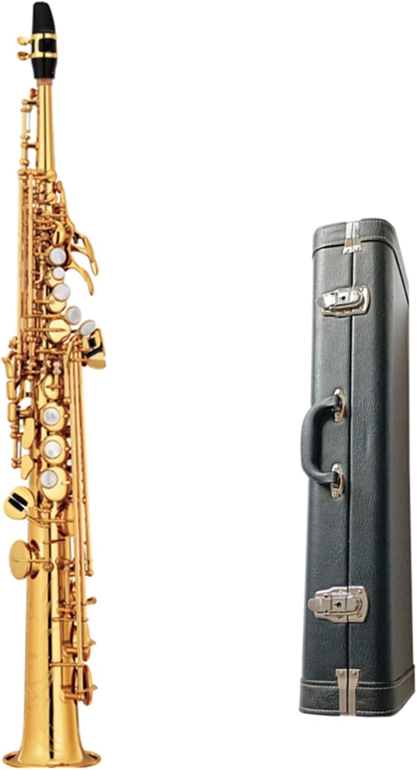 Saxophone Brass Straight B Flat Sax Woodwind Instrument Natural Shell Key Carve Pattern (Color : 1)