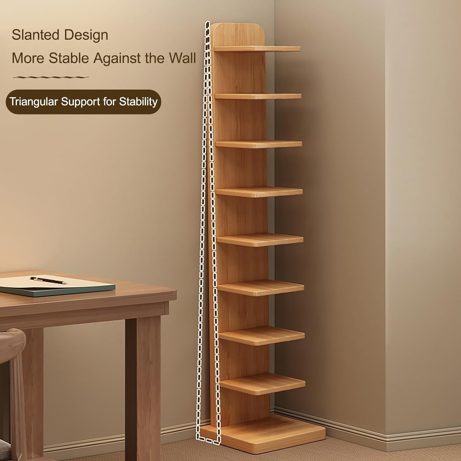 Vertical Spine Bookshelf Tower Solid Wood Open Book Shelf, 5/9-Tier Spine Book Tower Invisible Floating Storage Shelves, Small Bookcase for Small Space(Yellow,87cm/34in)