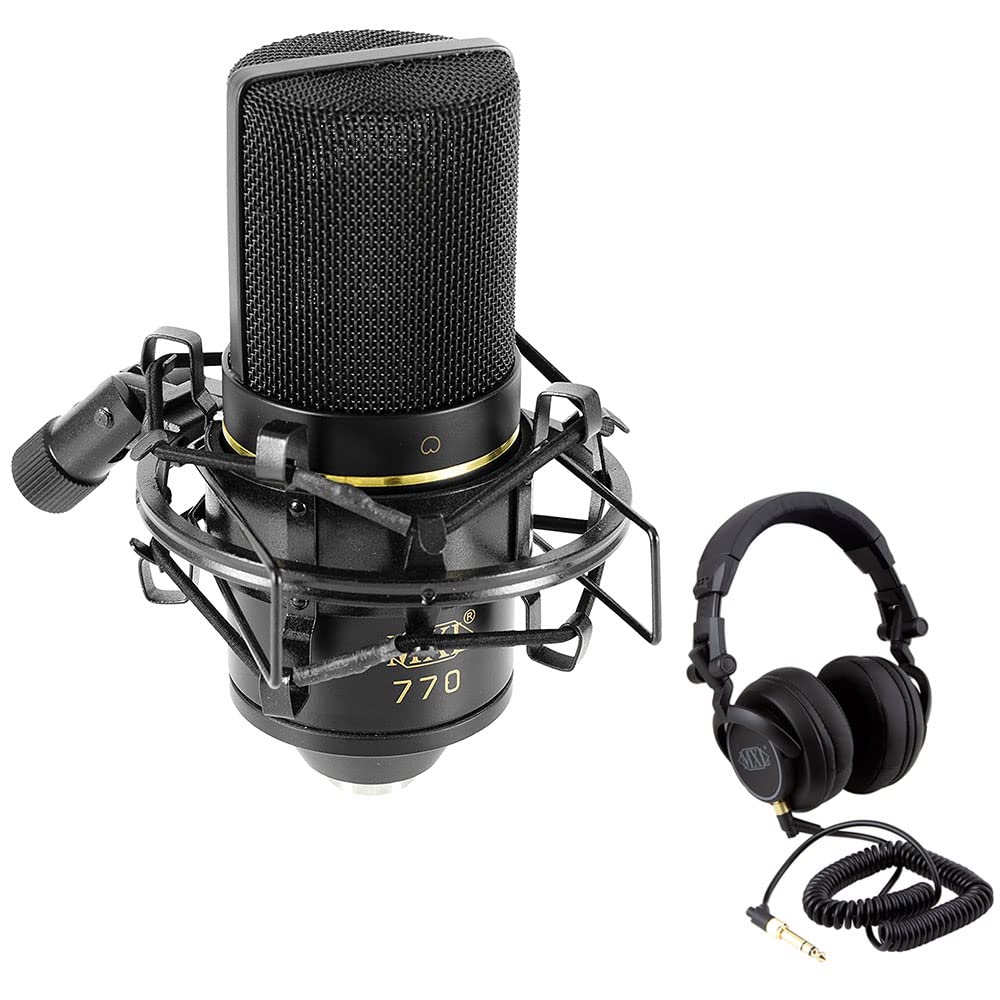 MXL 770 Multipurpose Cardioid Condenser Microphone (Black) Bundle HX9 Over-Ear Studio Pro Headphone