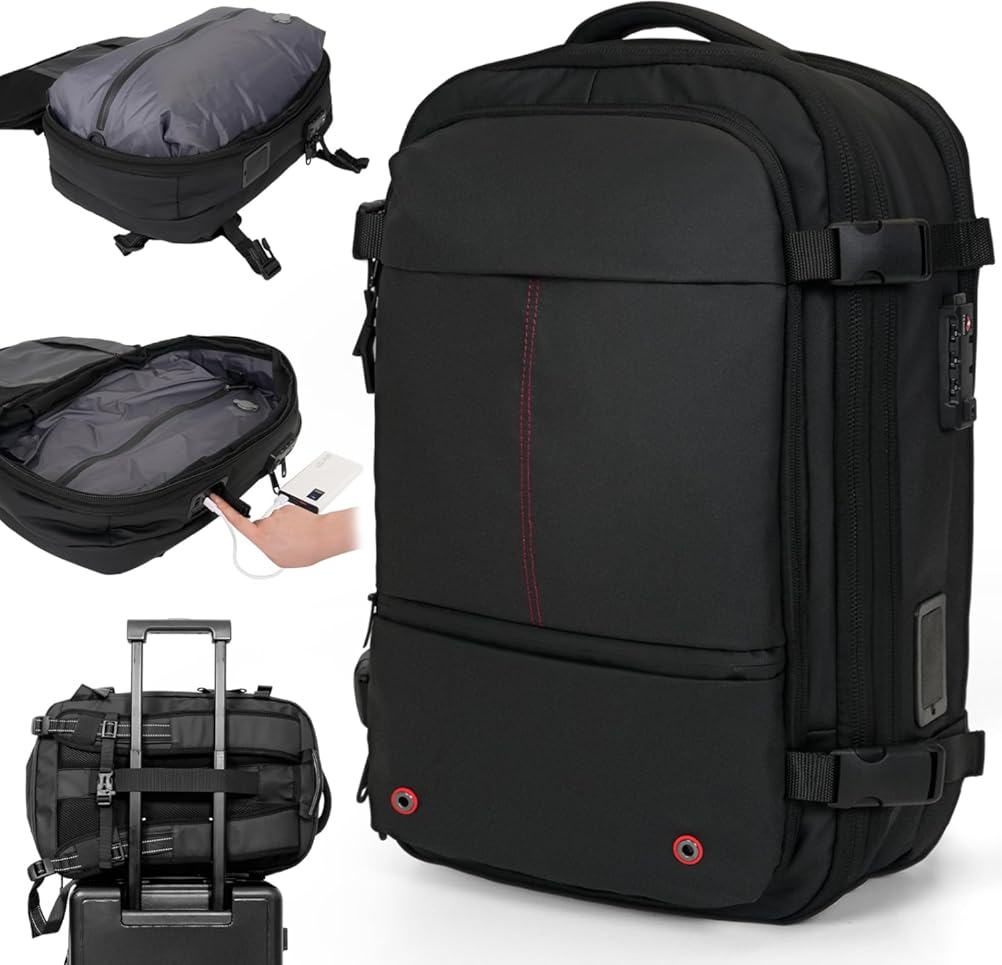Vacpack Backpack with Vacuum 60L One-Touch Air Extraction, TSA Approved Anti-Theft, Water Resistant Expandable Backpack