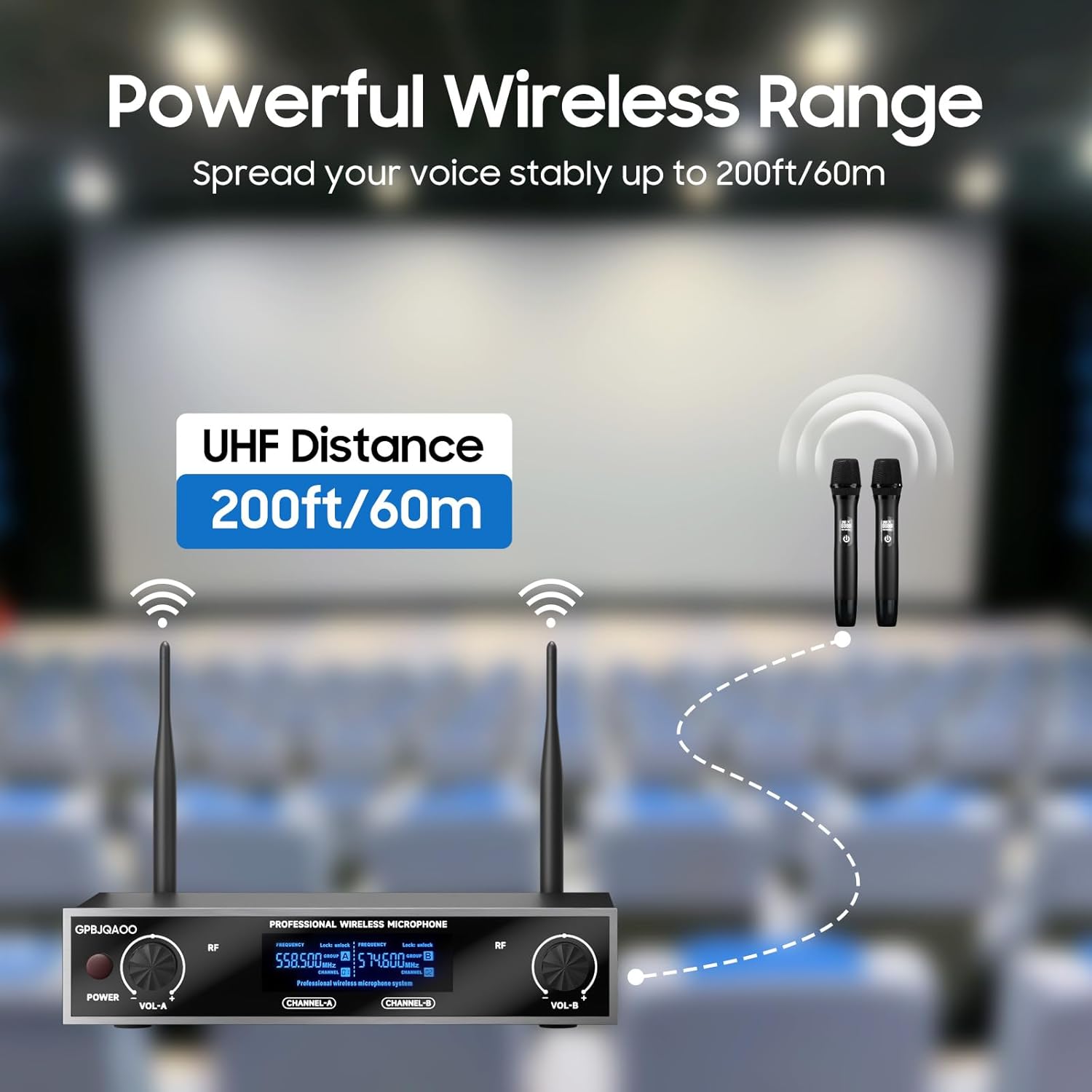Wireless Microphone System, UHF Professional Metal Dynamic Handheld Wireless Microphone, Karaoke Microphone, Suitable for Home KTV, conferences, speeches, Churches, DJs, Weddings, 200 feet (Black)