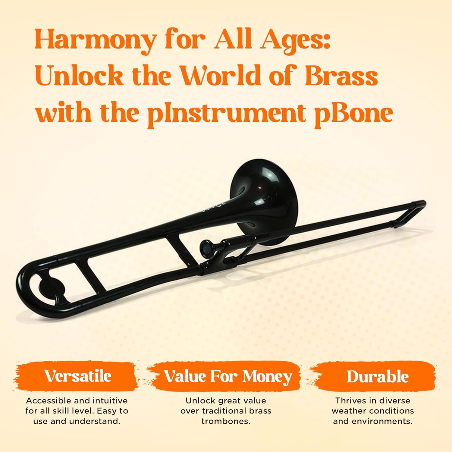 pBone Bb Plastic Trombone - Lightweight pInstruments Design with Ergonomic Grip - Includes Mouthpieces & Carrying Bag - Authentic Bb Sound for Students & Beginners - Durable ABS - Black