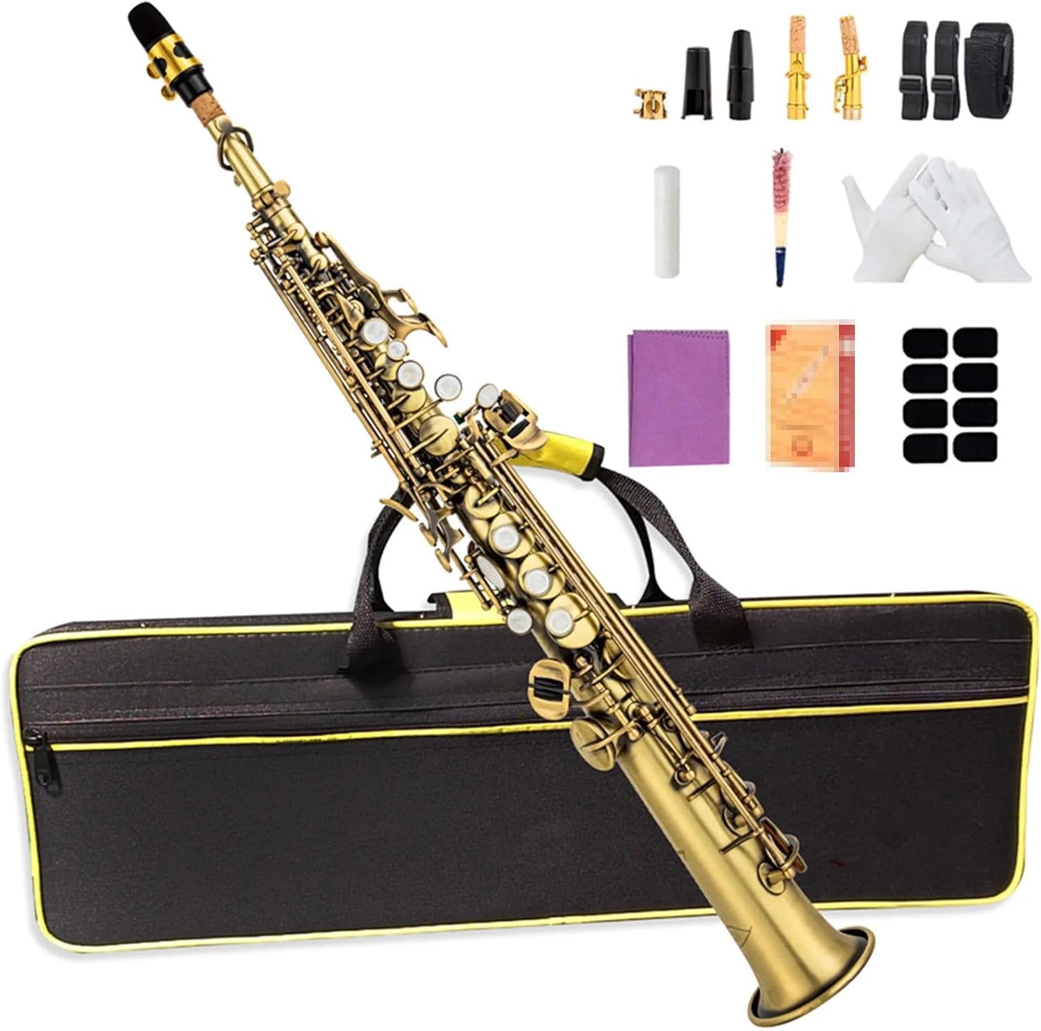 Japan Bb Treble Saxophone Antique Copper Plated Sax Woodwind Instrument Carve Pattern & Case Mouthpiece Reed