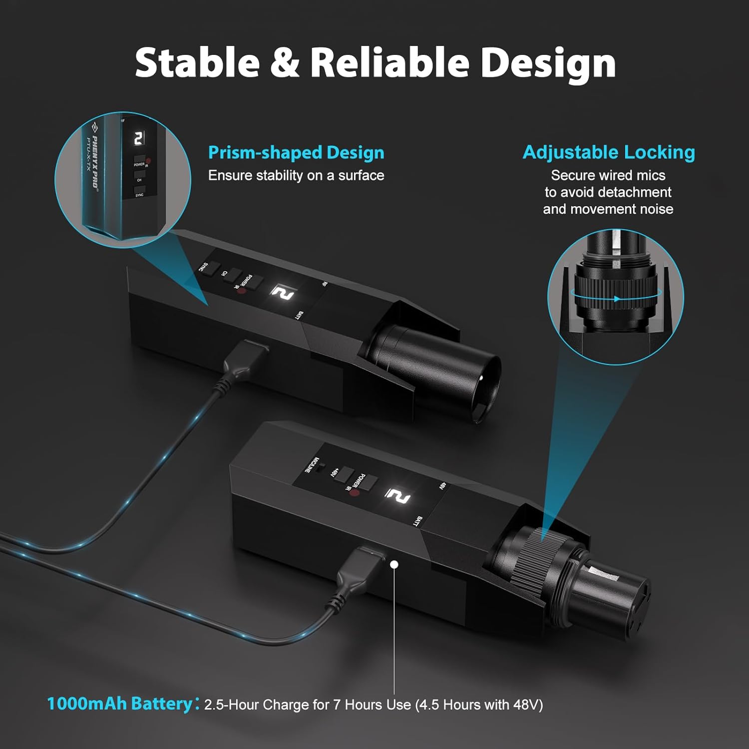 Phenyx Pro Plug-on XLR Wireless Transmitter Receiver System, Wired-to-Wireless Microphone System w/ 16 UHF Frequencies, Auto-Scan, XLR Microphone Adapter for Both Dynamic Mic and Condenser Mic (PTU-X)