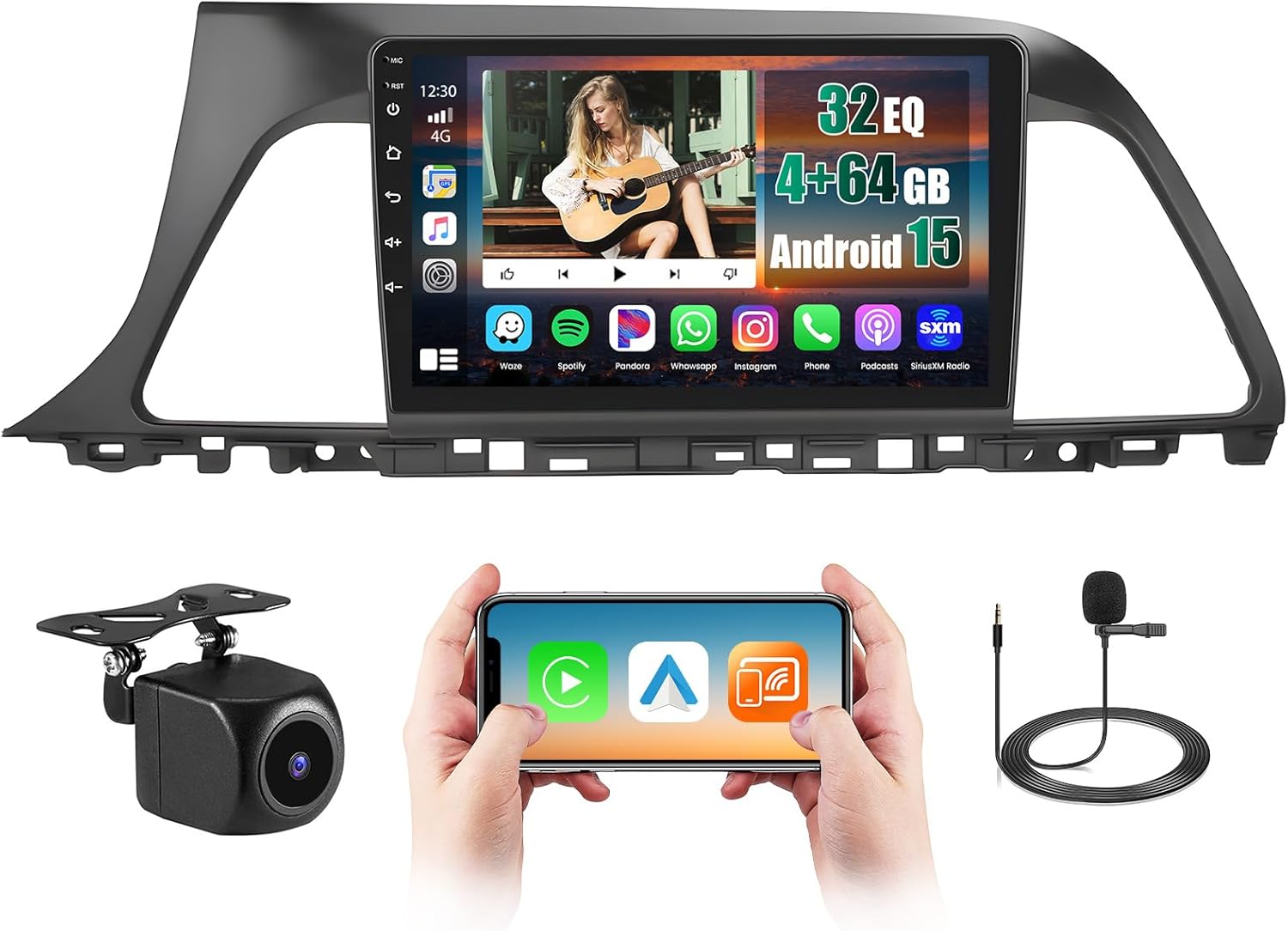 4+64GB Android 15 Car Radio for Hyundai Sonata 2015 2016 2017 Wireless CarPlay Android Auto, 9 Inch Touch Screen for Sonata Stereo with Bluetooth5.0 FM/RDS 32EQ GPS WiFi UI Backup Camera