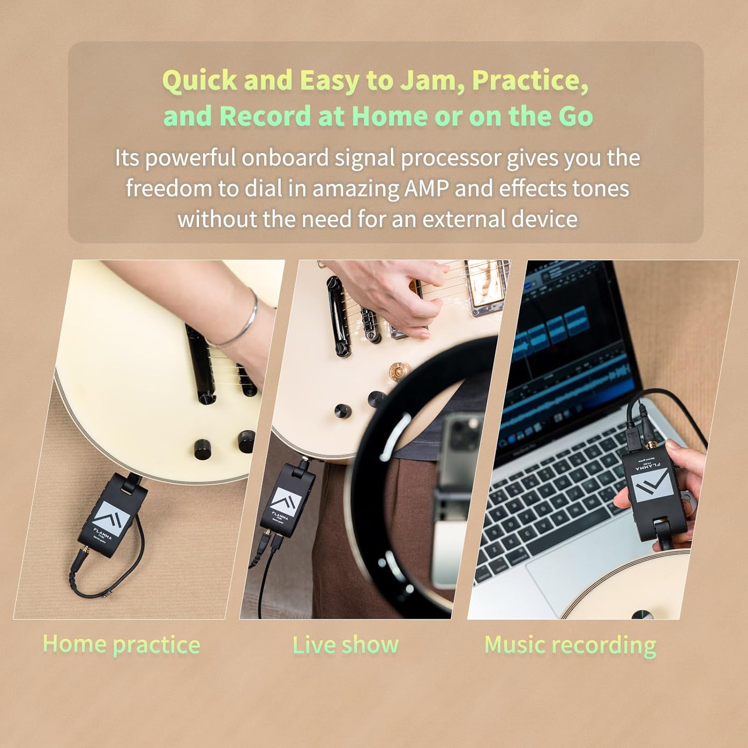 FLAMMA FX20 Guitar Headphone Amp with APP 40 Drum Grooves 52 Amp Modes 5 Delay 5 Reverb Effects 14 Modulations for Practice Recording and Creativity