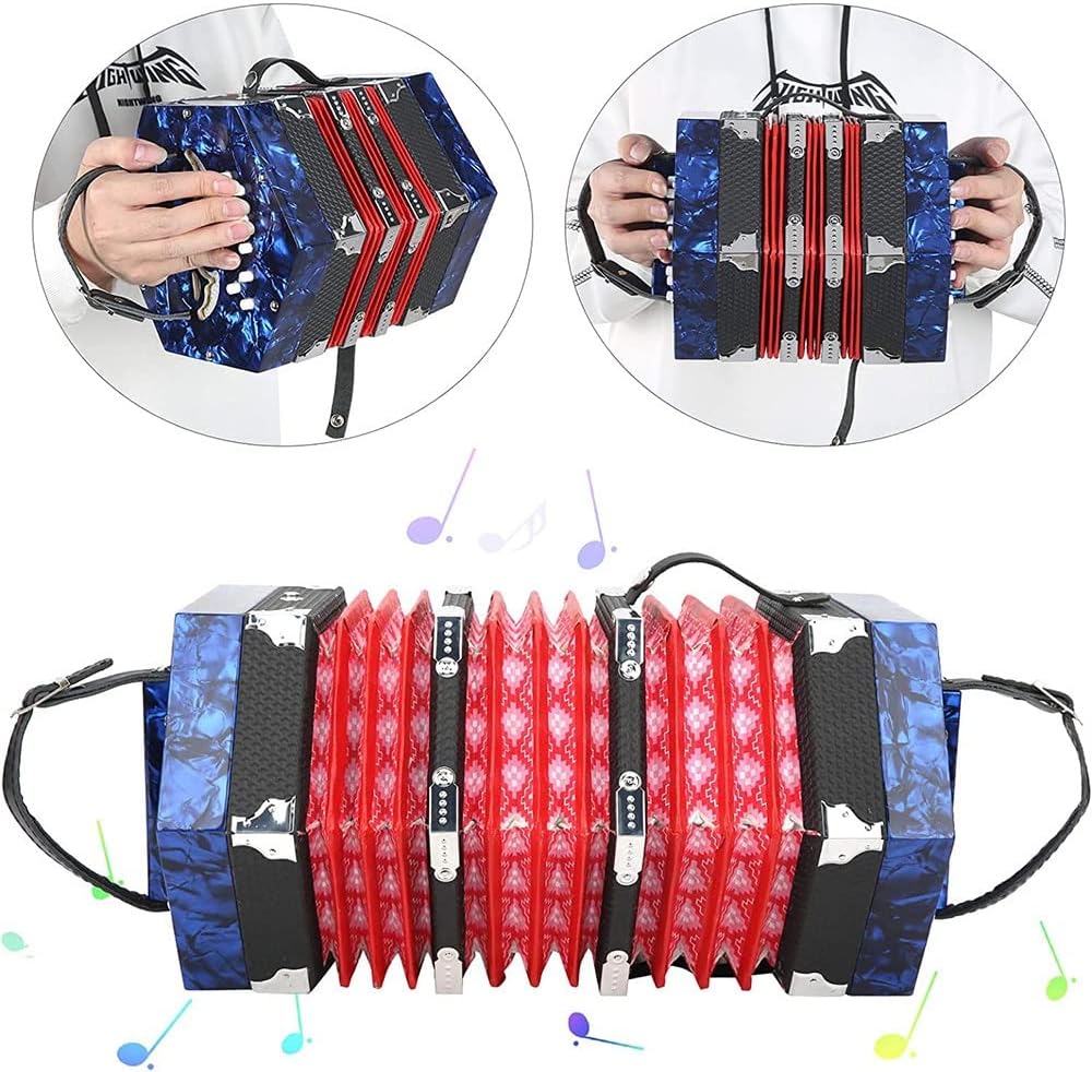 20-Button Concertina Accordion, Solid Wood Concertina With Carrying Bag And Adjustable Hand Strap, For Kids Adults Beginner Daily Practice Stage Performance