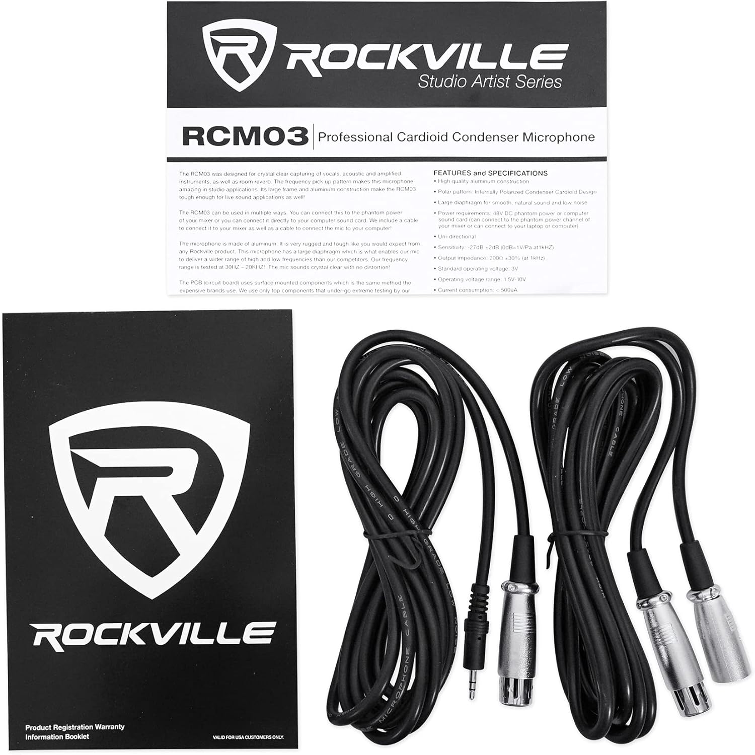 Rockville RCM03 Pro Bundle: Studio Recording Condenser Microphone with Metal Shock Mount, RDMS70 Desktop Mic Stand w/Steel Round Base and Adjustable Height for Podcast, Voiceover, Streaming, 2-Items