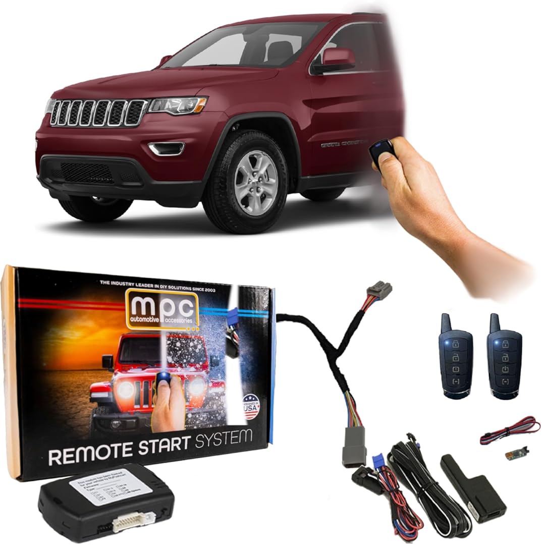 MPC 4-Button 2-Way Remote Starter Compatible with 2014-2017 Jeep Grand Cherokee |Gas| |Push-to-Start| Plugin T-Harness - FlashLink Updater