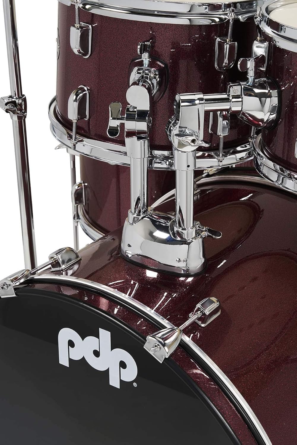 Pacific Drums Center Stage Complete Drumkit, 5 Drum Set, Ruby Red Sparkle, 7x10, 8x12, 14x16 Floor, 16x22 Kick, 5x14 Snare (PDCE2215KTRR)