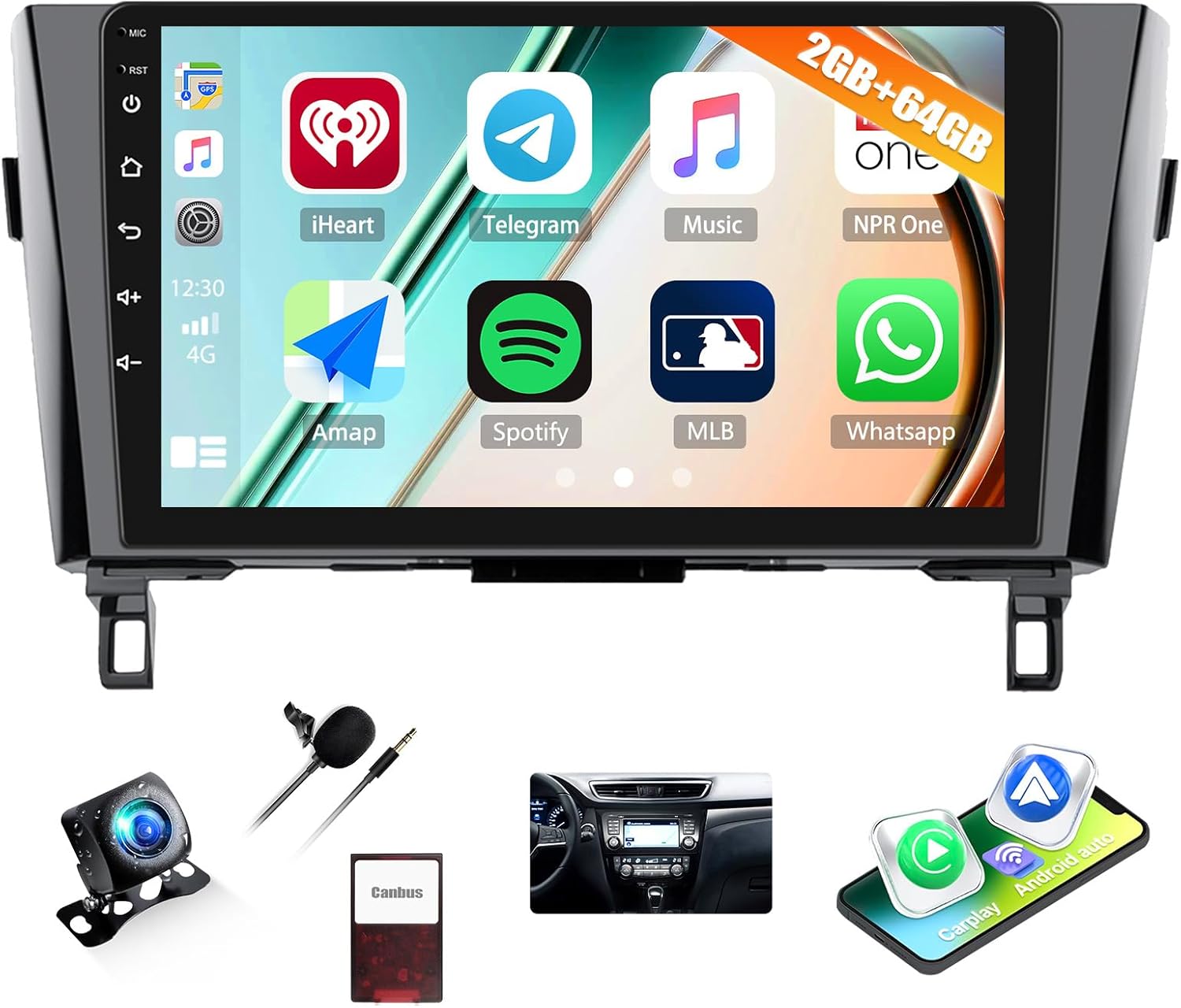 2G+64G Car Stereo for Nissan Rogue 2014-2020 with Wireless CarPlay Android Auto, Android 13 Head Unit, 10