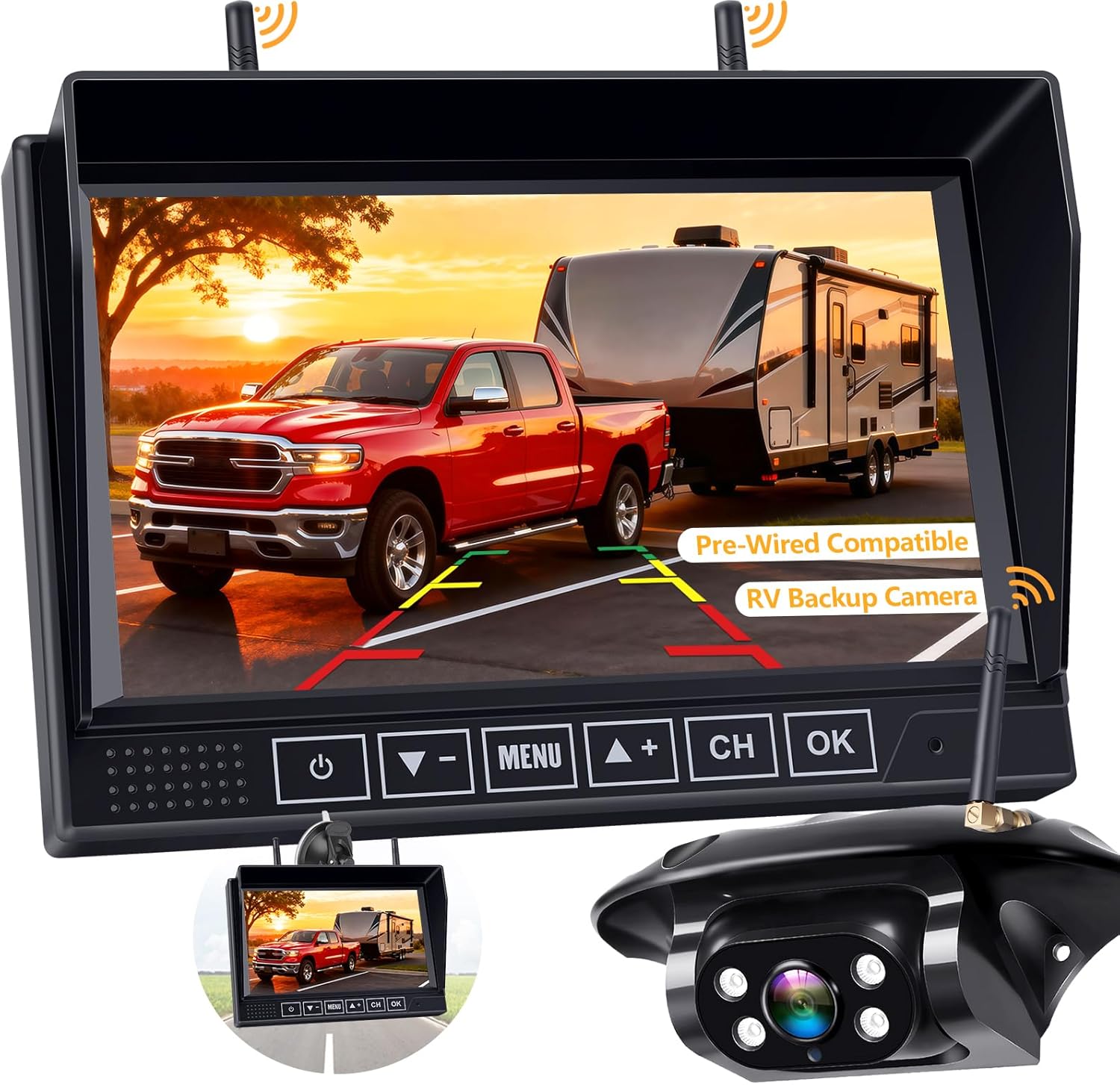 RV Backup Camera Wireless Easy Install: Plug & Play for Furrion Pre-Wired RVs - 7″ HD Touch Key Monitor, 1080P DVR, 4-Channel Split-Screen, Night Vision, IP69K Waterproof AMTIFO A7