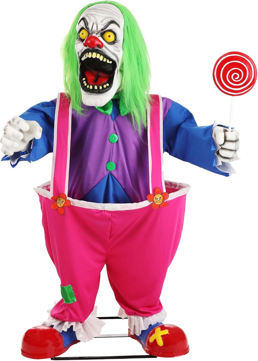 Fun Costumes 4Ft Crazy Killer Clown Animatronic Decoration, Scary Creepy Lollipop Light-Up Eyes and Sound Making Decor