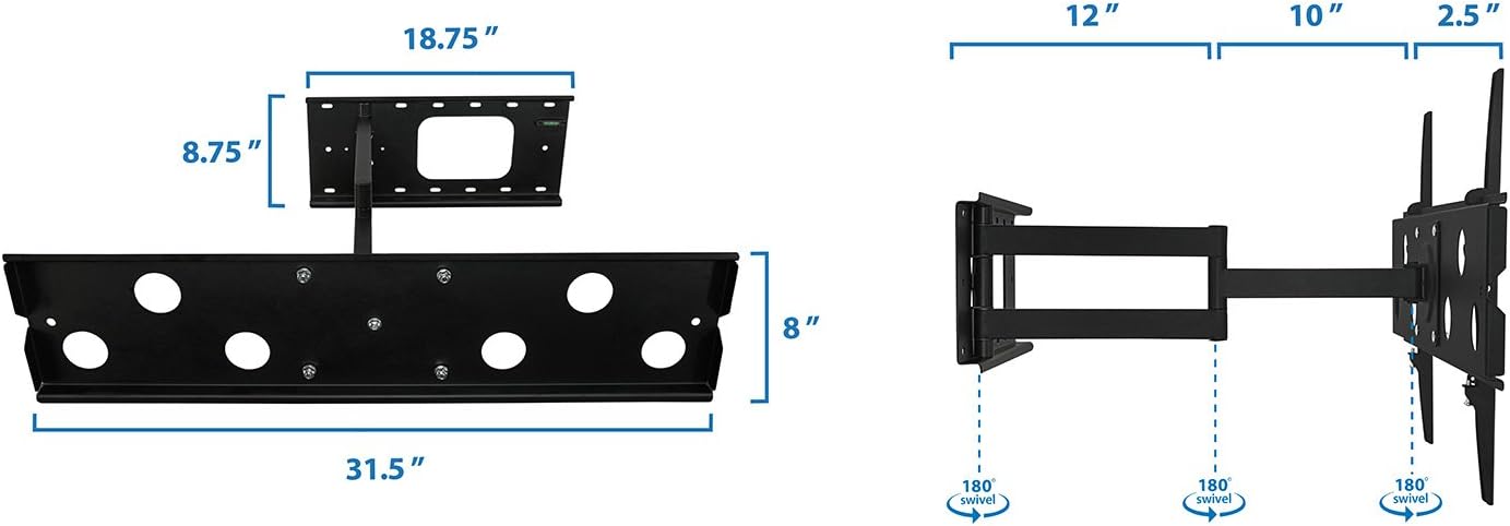 Mount-It! Articulating TV Wall Mount Low-Profile Full Motion Design for 32 - 60 inch Screen LCD LED 4K Flat Panel Screen TVs 175 lb Weight Capacity, Black (MI-326B)