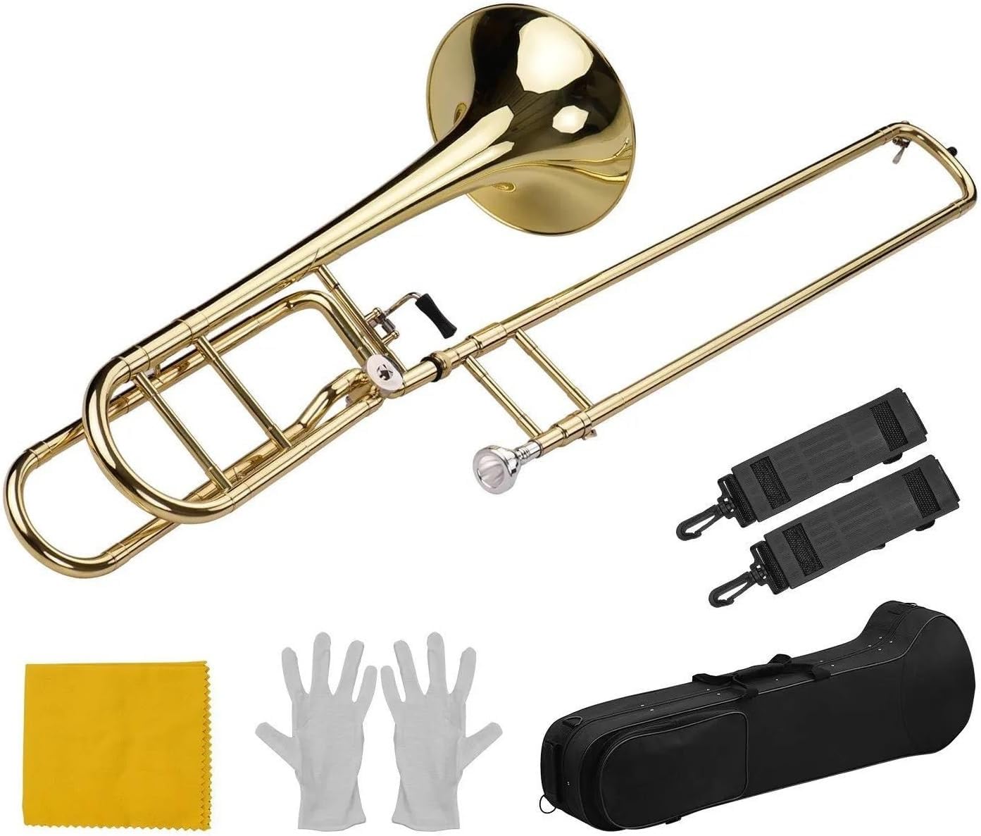 Adult Trombone Instrument Bb Flat Tenor Slide Trombone In The Key Of F Includes Mouthpiece Carrying Case And Gloves