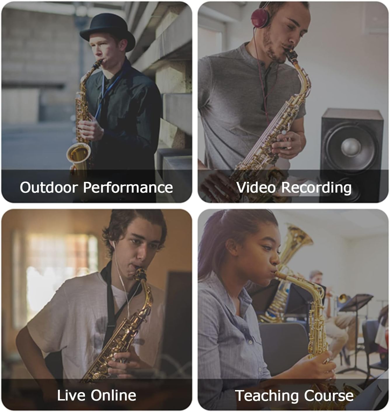 Wireless Saxophone Microphone, UHF Microphones for Sax, Charging Clip Mic with Digital Display, for Trumpet Tuba Trombone Cornet FrenchHorn Instrument Practice Teaching Street Bars Stage Performance