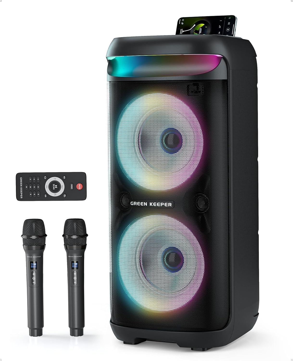 Karaoke Machine with 2 Wireless Microphones for Adults, Portable Bluetooth Party Speaker, 500W Peak Power PA System with LED Disco Lights, 6.5'' Speaker Big Sound, 8000mAh Battery for Indoor & Outdoor