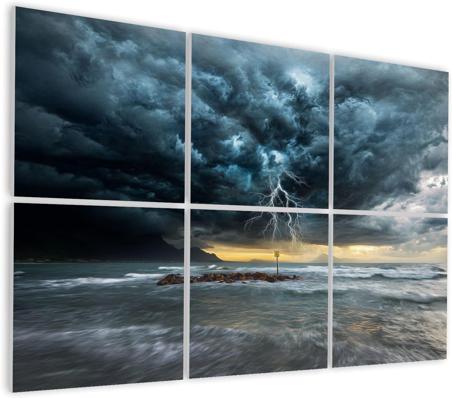 6 Pack Art Acoustic Panels Self Adhesive Thunderstorm above sea sunset Decorative Soundproof Wall Panels Sound Absorbing Panel 48