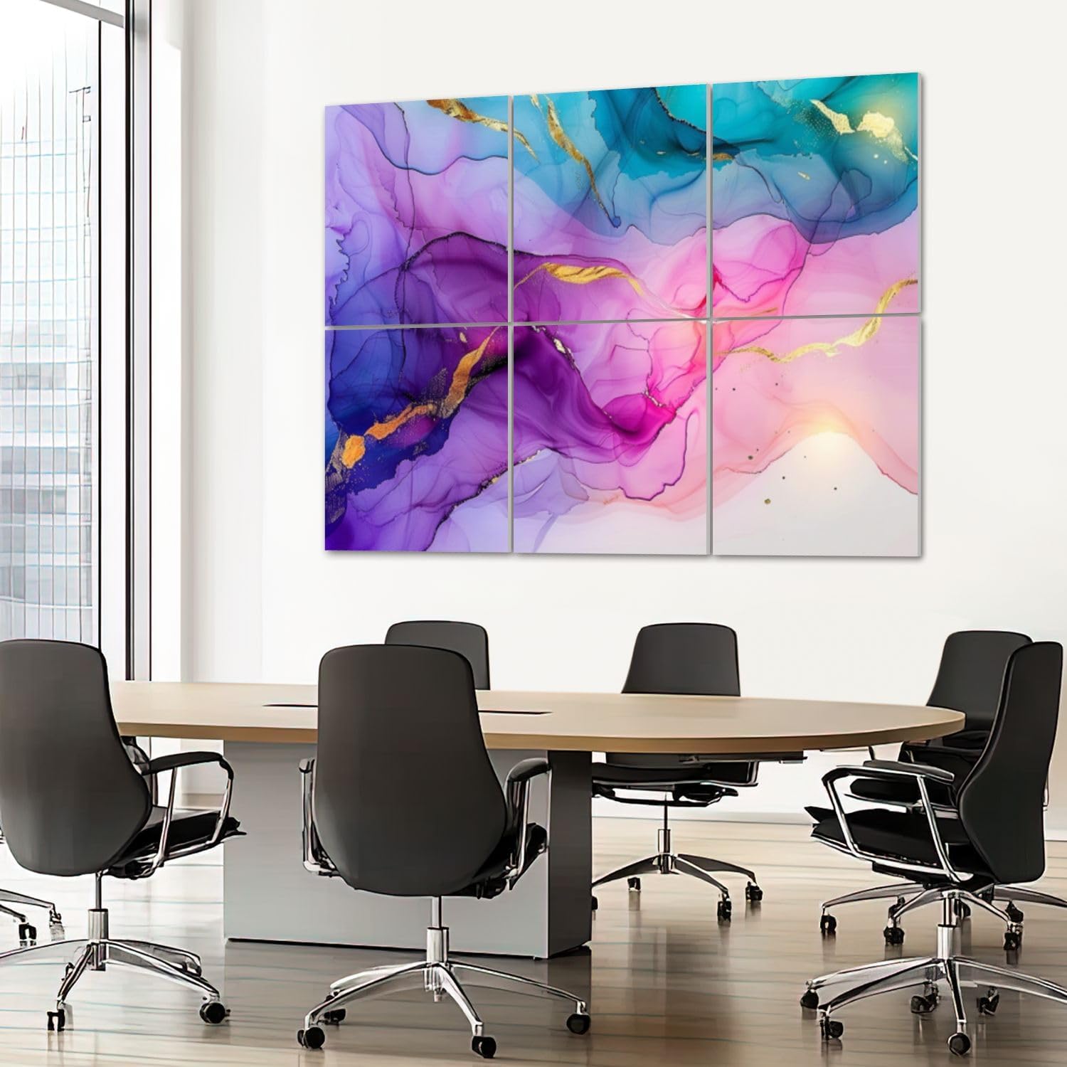 6 Pack Art Acoustic Panels Sound Absorbing Colorful Marble Mural Flowing Colors Gold Veins Purple Hues Blue Tones Decorative Soundproof Wall Panels Self Adhesive for Recording Studios Office 72