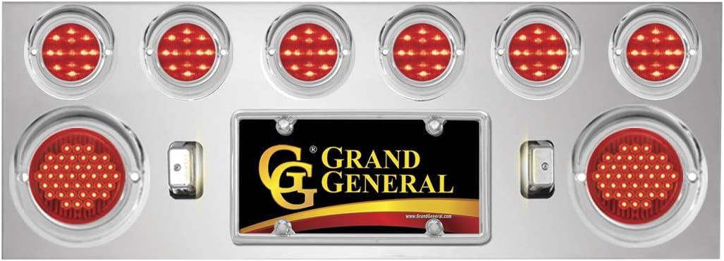 GG Grand General 91702 Plated Rear Panel with 2 4 inches and 6 2-1/2 inches Red LED Light and Chrome Plastic Rim with Visor