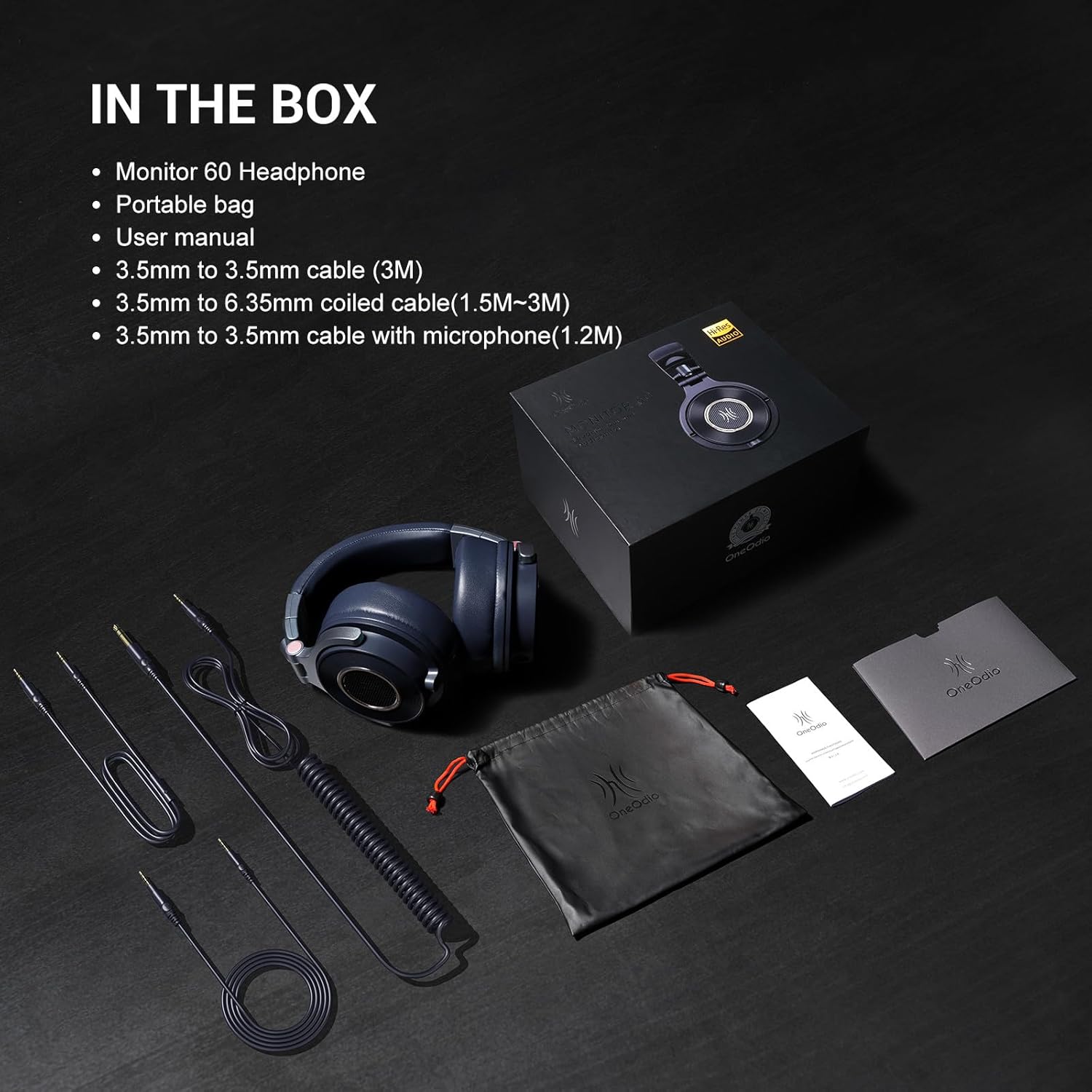 OneOdio Monitor 60 Professional Studio Headphones - Recording Wired Over Ear Headphones, Hi-Res Audio, Soft Comfortable Earmuffs, 6.35mm Adapter for Tracking Mixing DJ Mastering Broadcast-Navy Blue