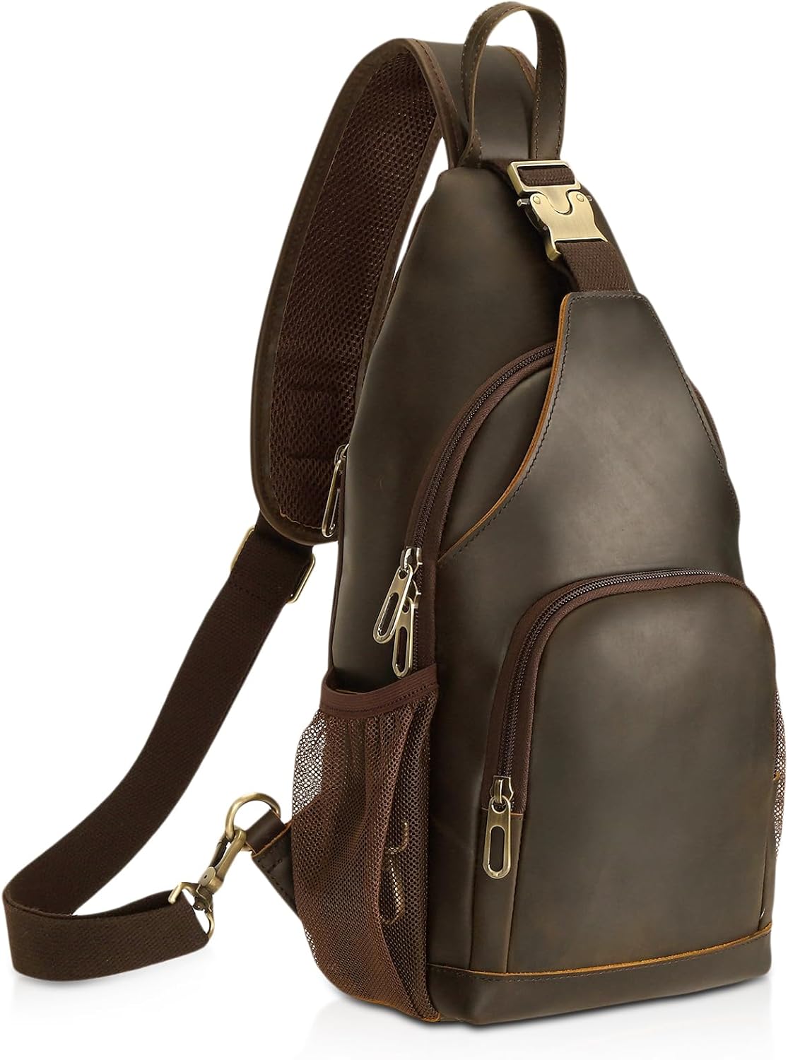 Polare Full Grain Cowhide Anti Theft Chest Shoulder Bag Vintage Sling Crossbody Casual Daypack for Daily Travel Hiking Outdoor Sports