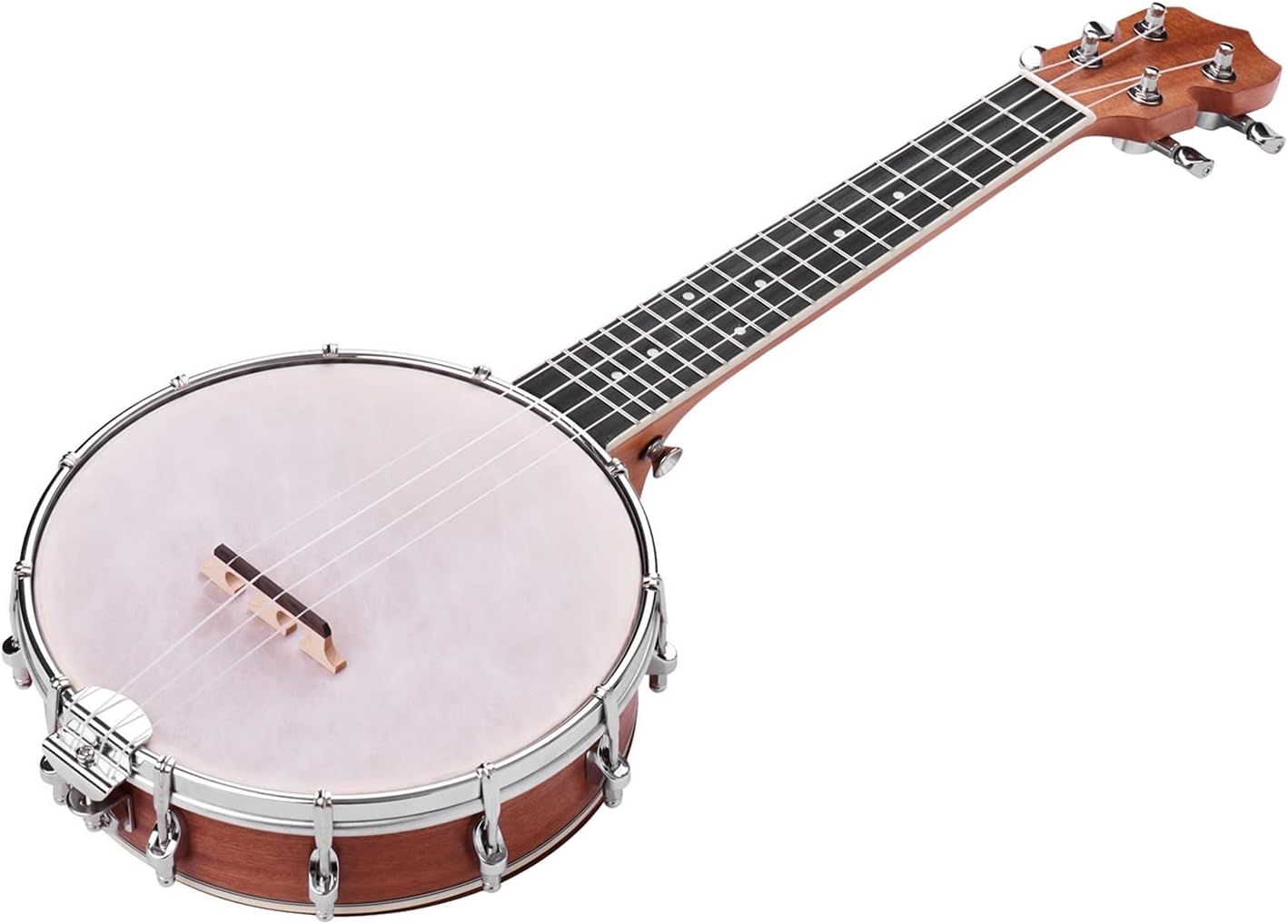 Children Ukulele 23-inch Open Banjo 4 String Banjo Maple Body Ogome Neckband Tuning Wrench Bridge (Color : Tan)