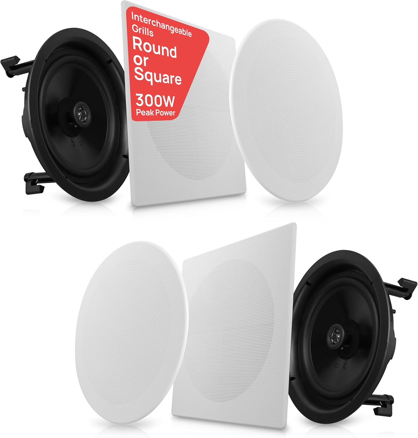 Pyle Pair 10” Flush Mount in-Wall in-Ceiling 2-Way Speaker System Spring Loaded Quick Connections Changeable Round/Square Grill Stereo Sound Polypropylene Cone Polymer Tweeter 300 Watts (PDIC16106)